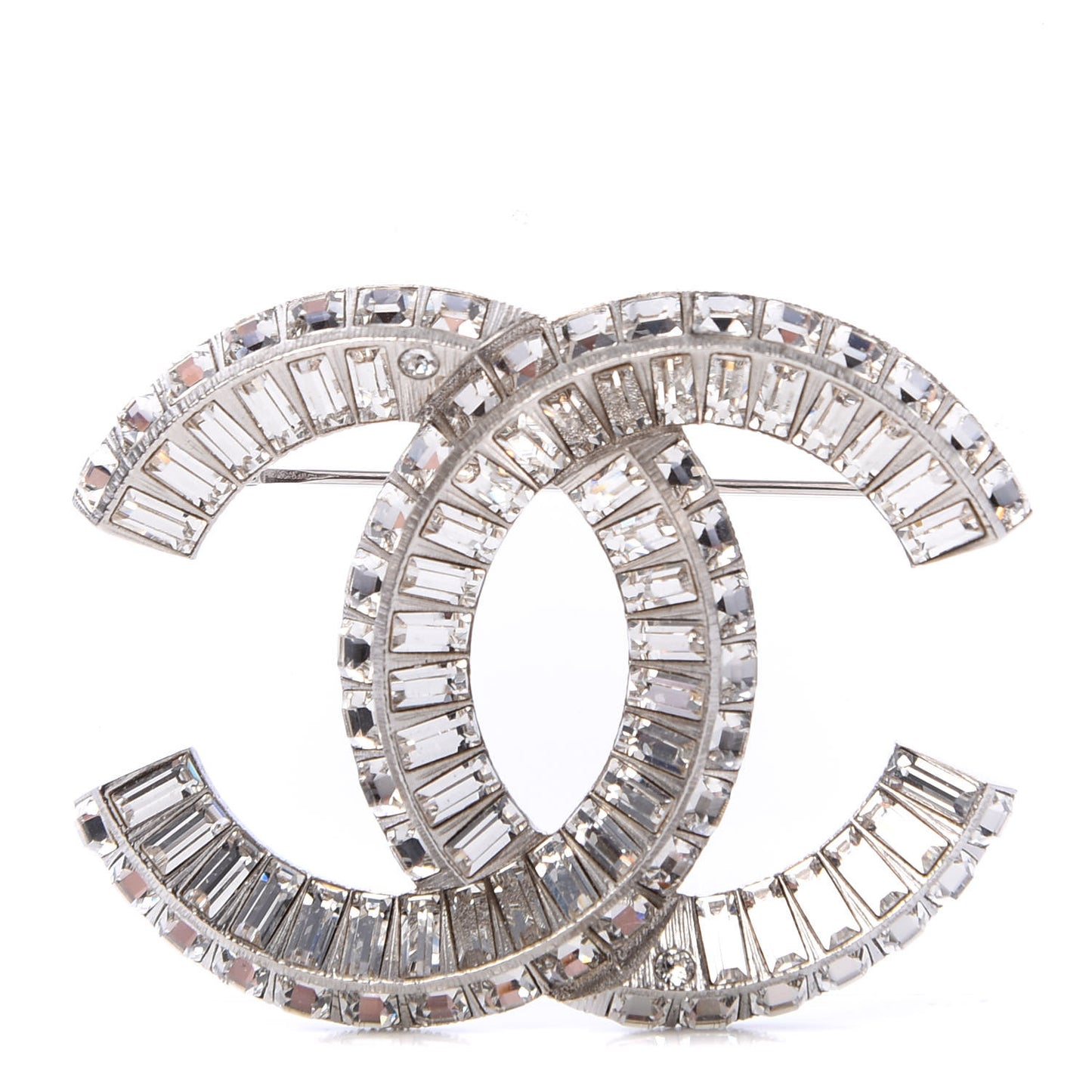Baguette Crystal CC Brooch Silver