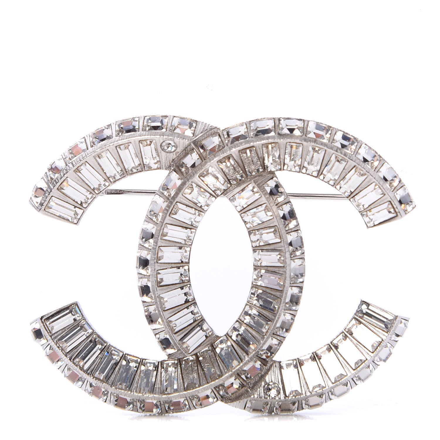 Chanel Baguette Crystal CC Brooch Silver 1 of 4
