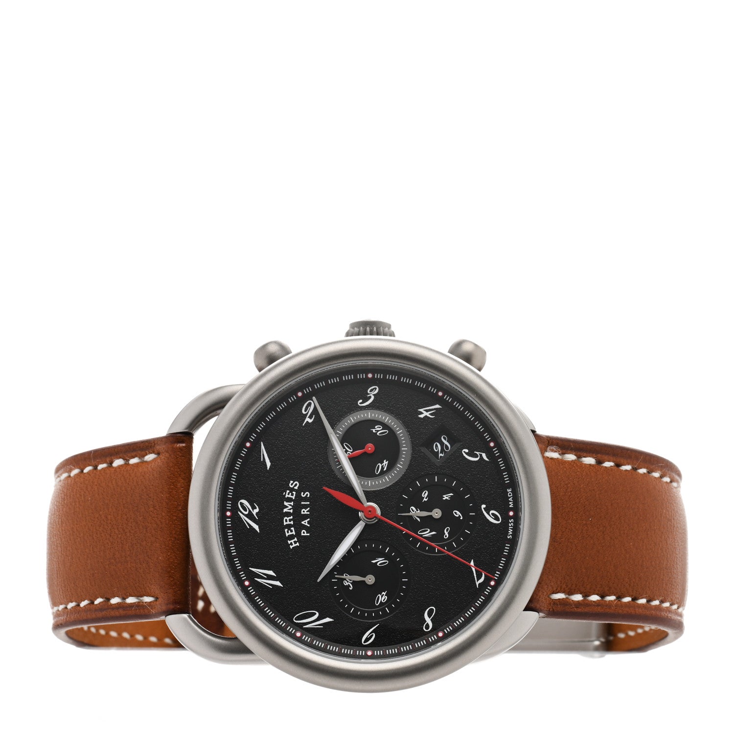 Hermes Titanium Barenia 41mm Chronograph Arceau Automatic Watch Cognac 2 of 5
