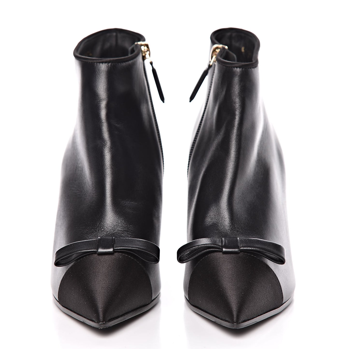 Lambskin Satin Pointed Toe CC Short Boots 37 Black