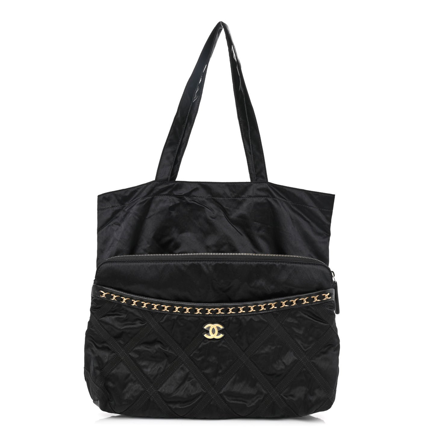 Nylon Grosgrain Large Lifestyle Pouch With Foldable Tote Black