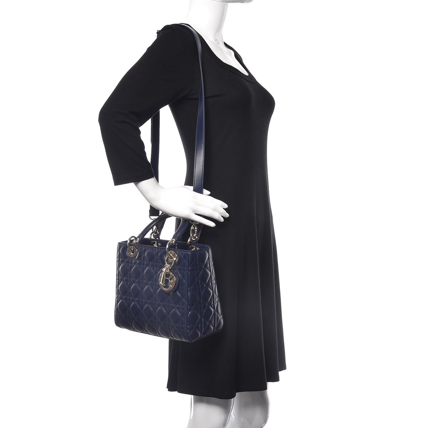Lambskin Cannage Medium Lady Dior Indigo Blue