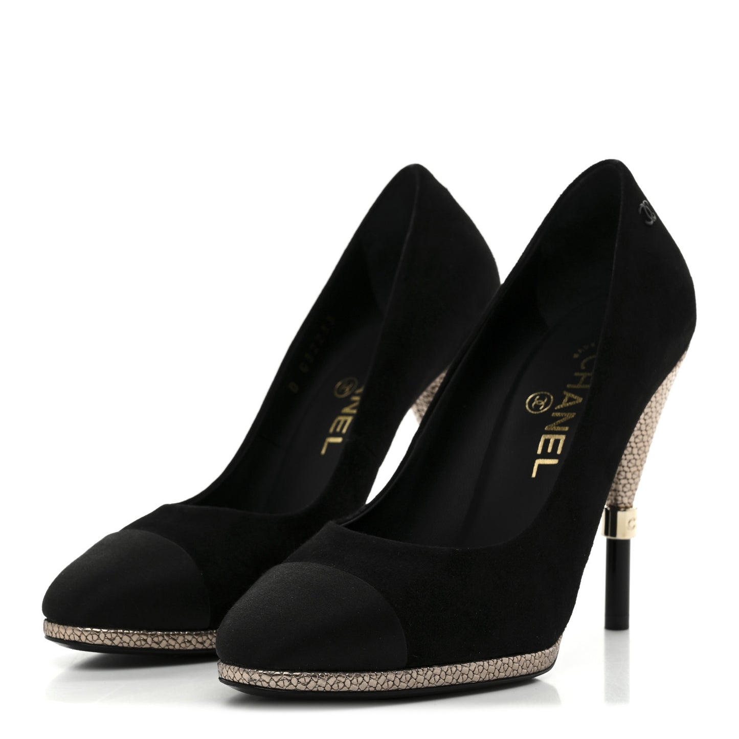 Suede Calfskin Satin Cap Toe CC Pumps 37 Black