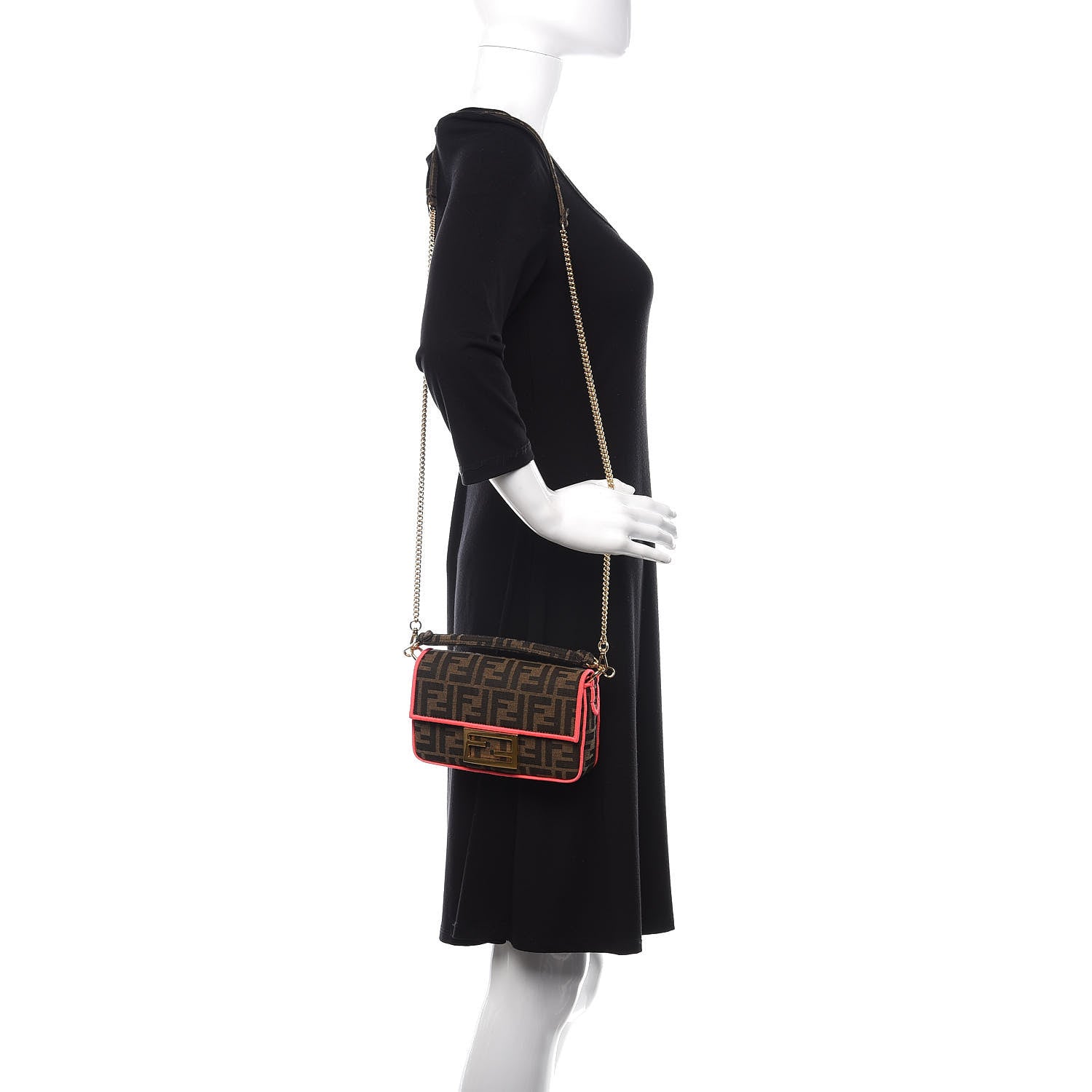 Fendi Fabric Jacquard FF 1974 Roma Armor Mini Baguette Tobacco Moro Fuxia Fluo 2 of 10