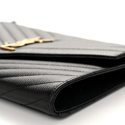 Saint Laurent Grain De Poudre Matelasse Chevron Monogram Envelope Clutch Black 10 of 11