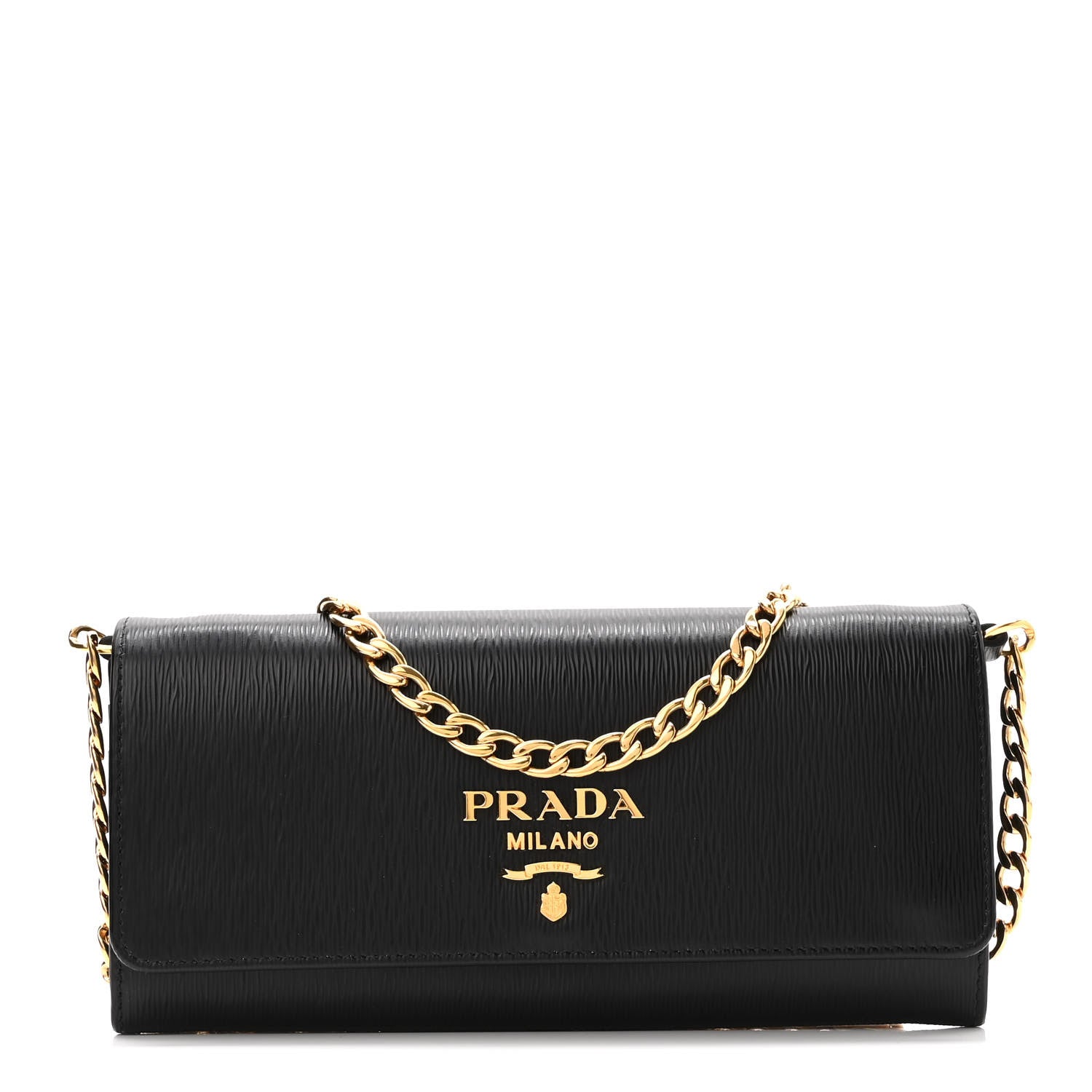 Prada Vitello Move Metal Oro Chain Wallet Black 1 of 8
