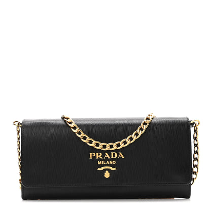 Prada Vitello Move Metal Oro Chain Wallet Black 1 of 8