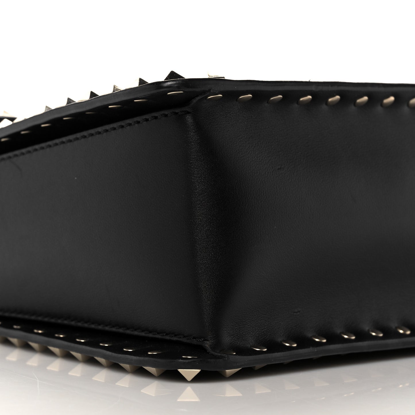 Vitello Medium Rockstud Single Handle Flap Bag Black