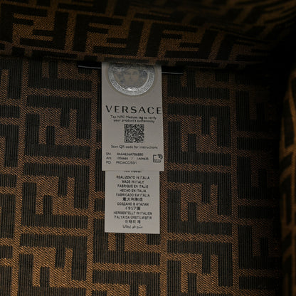 Fendi X VERSACE Fabric Jacquard Calfskin Plexiglass Fendace FF Medusa Studded Large Fendi Sunshine Shopper Tote Marrone Fuxia 7 of 13