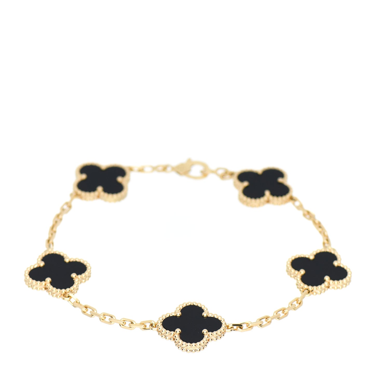 18K Yellow Gold Black Onyx 5 Motifs Vintage Alhambra Bracelet