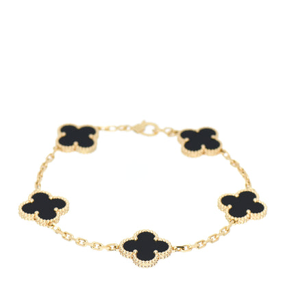 Van Cleef & Arpels 18K Yellow Gold Black Onyx 5 Motifs Vintage Alhambra Bracelet 1 of 4