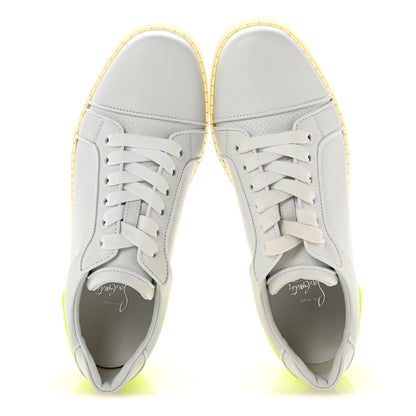 Christian Louboutin Calfskin Perforated Nappa Womens Fun Vieira Orlato Flat Sneakers 39 Bianco Fluo Yellow 2 of 10
