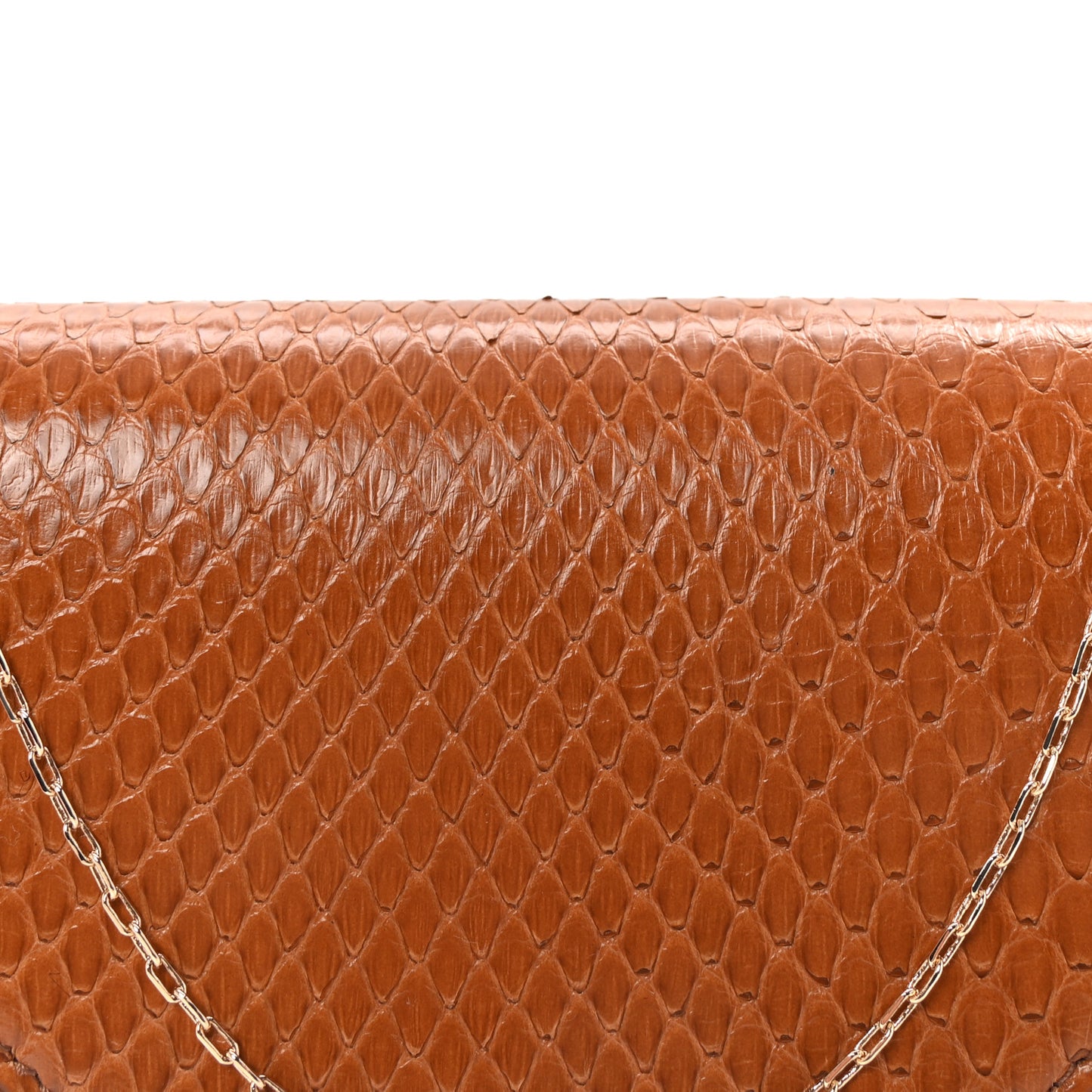 Snakeskin Envelope Chain Clutch Camel