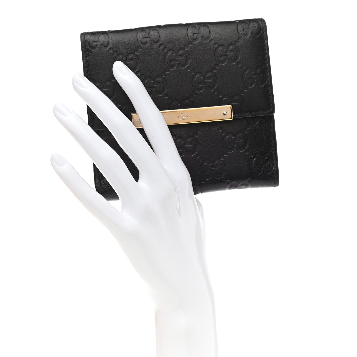 Gucci Guccissima Metal Bar French Flap Wallet Black 2 of 12