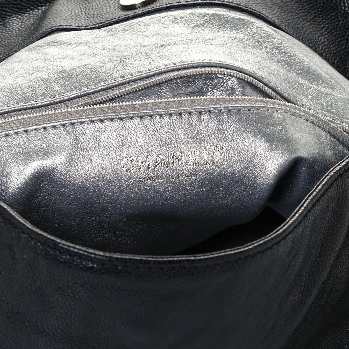 Glazed Calfskin Modern Chain Tote Black