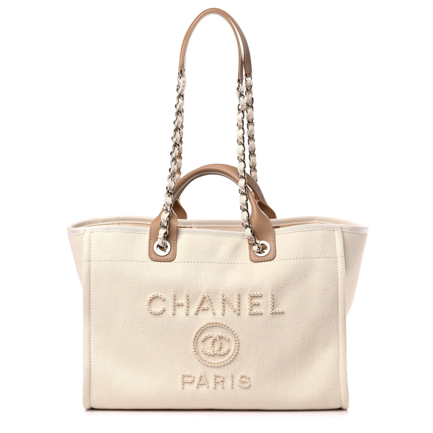 Canvas Pearl Medium Deauville Tote Ecru Beige