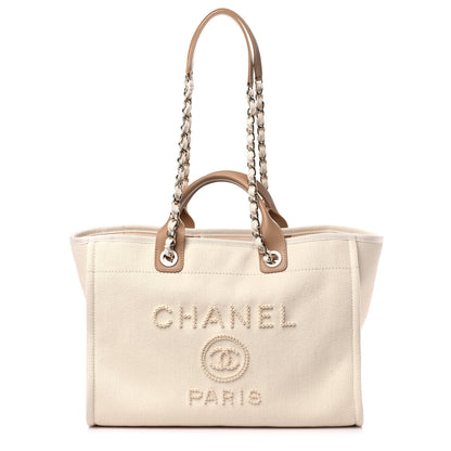 Chanel Canvas Pearl Medium Deauville Tote Ecru Beige 1 of 12