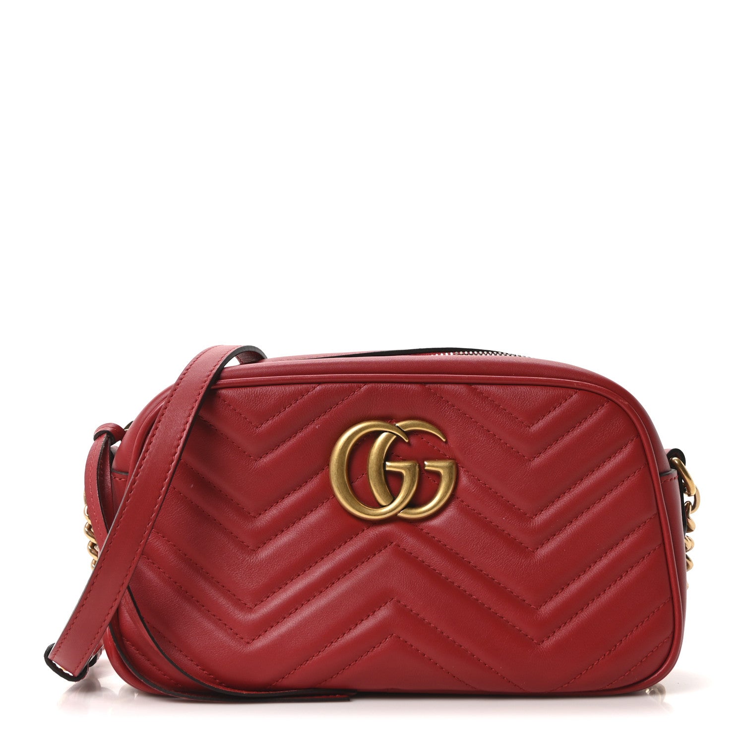 Gucci Calfskin Matelasse Small GG Marmont Chain Shoulder Bag Hibiscus Red 1 of 10