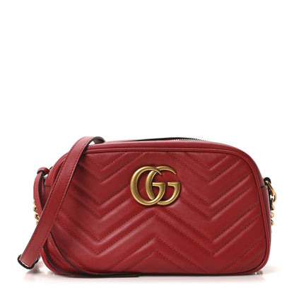 Gucci Calfskin Matelasse Small GG Marmont Chain Shoulder Bag Hibiscus Red 1 of 10