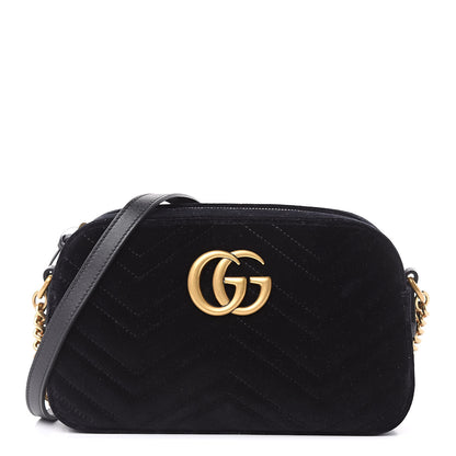 Gucci Velvet Matelasse Small GG Marmont Chain Shoulder Bag Black 1 of 10