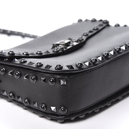 Valentino Garavani Pebbled Calfskin Onyx Medium Rockstud Rolling Flap Saddle Bag Black 5 of 8