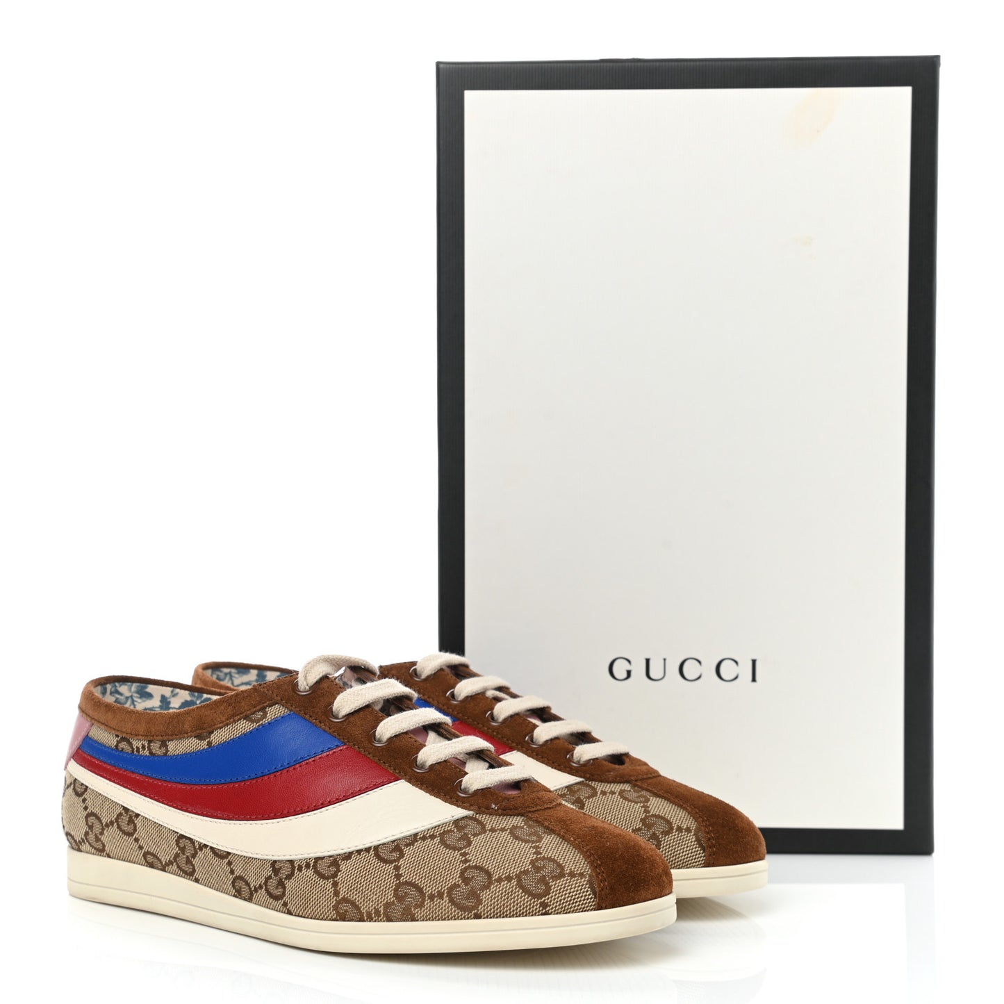 Suede Monogram Web Womens Falacer Sneakers 37 Nocciola Beige Mystic White Hibiscus Red