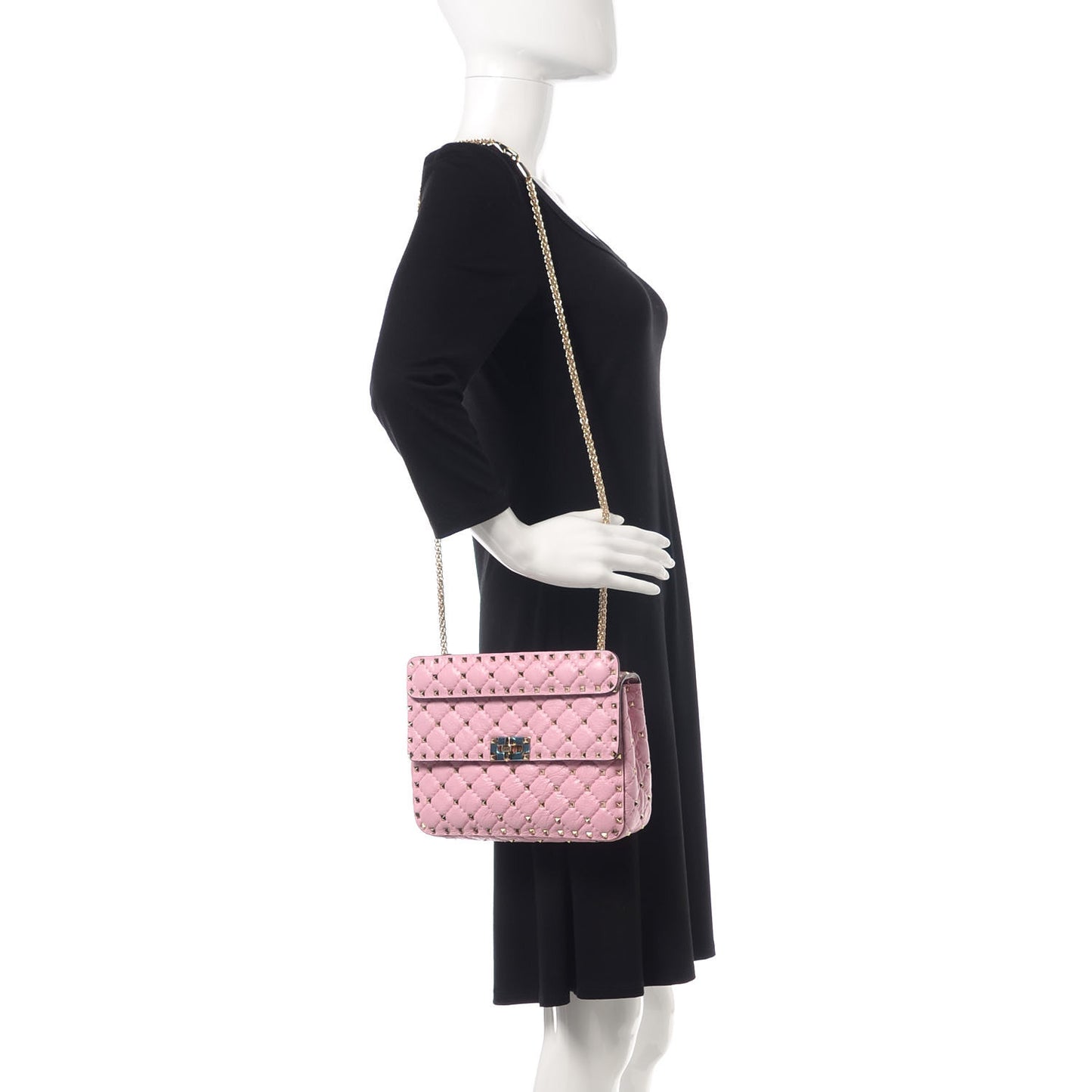 Craquele Nappa Medium Rockstud Spike Shoulder Bag Pink
