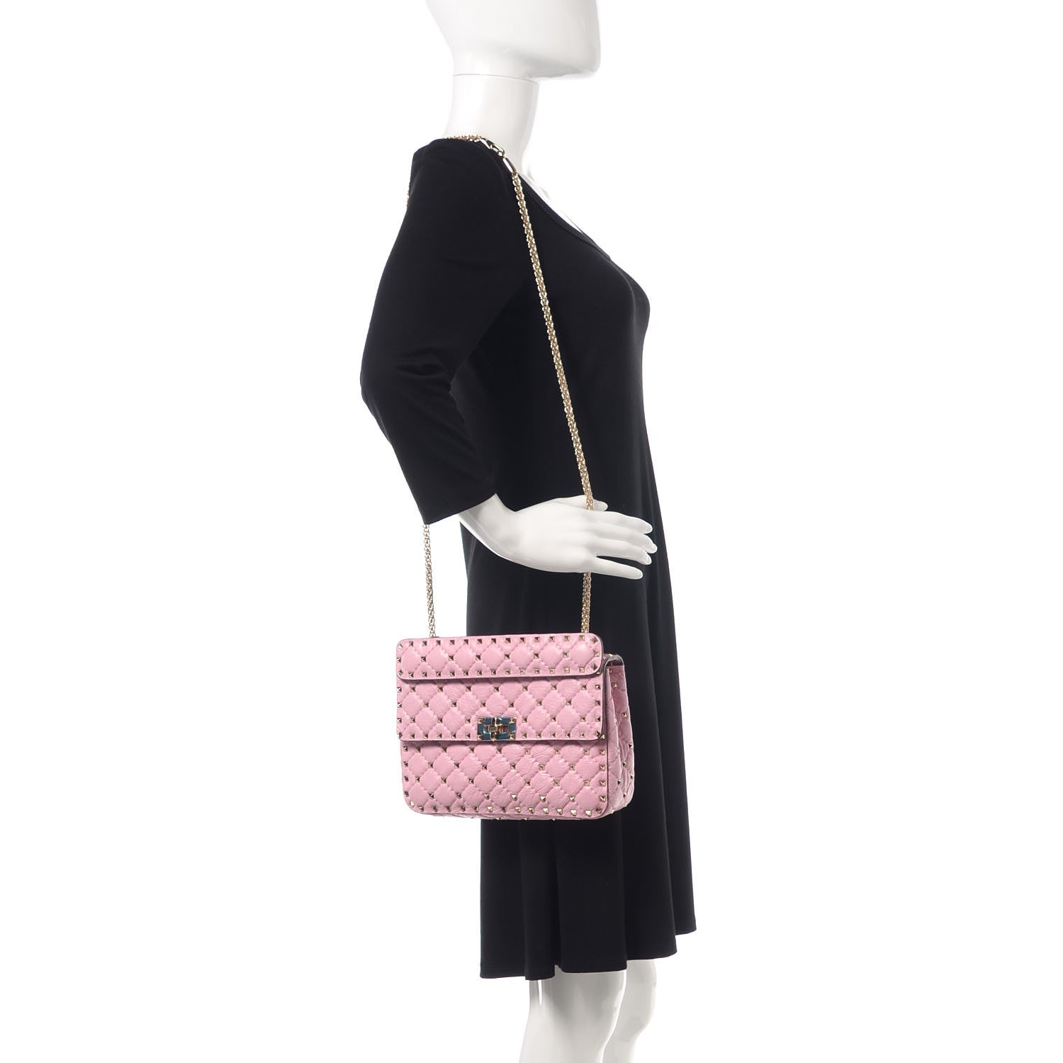 Valentino Garavani Craquele Nappa Medium Rockstud Spike Shoulder Bag Pink 3 of 11