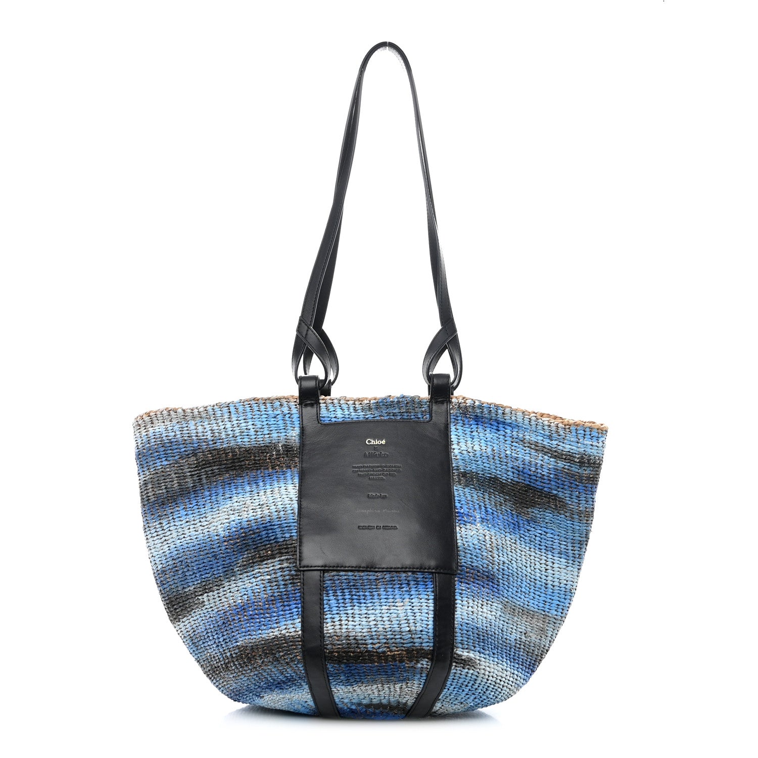 Chloe Raffia Calfskin Large Basket Tote Blue Multicolor 1 of 9