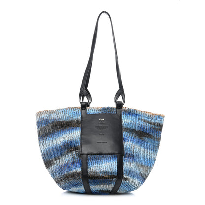 Chloe Raffia Calfskin Large Basket Tote Blue Multicolor 1 of 9