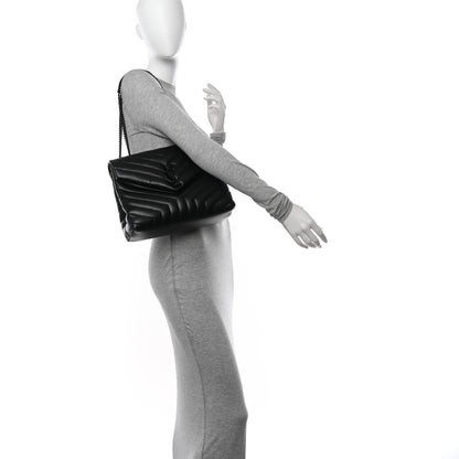 Saint Laurent Calfskin Y Quilted Monogram Monochrome Medium Loulou Chain Satchel Black 2 of 10
