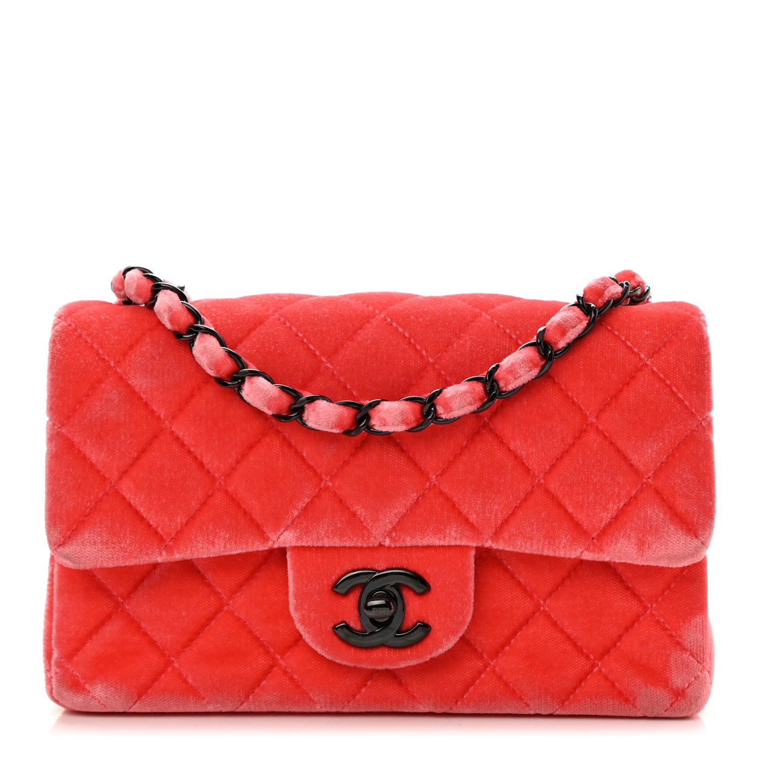 Chanel Velvet Quilted Mini Rectangular Flap Coral 1 of 10
