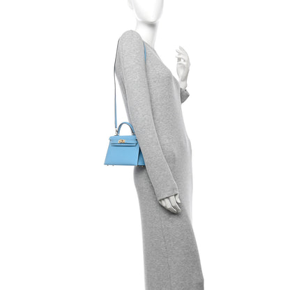 Hermes Chevre Mysore Horseshoe Mini Kelly Sellier 20 Celeste Gris Perle 2 of 11