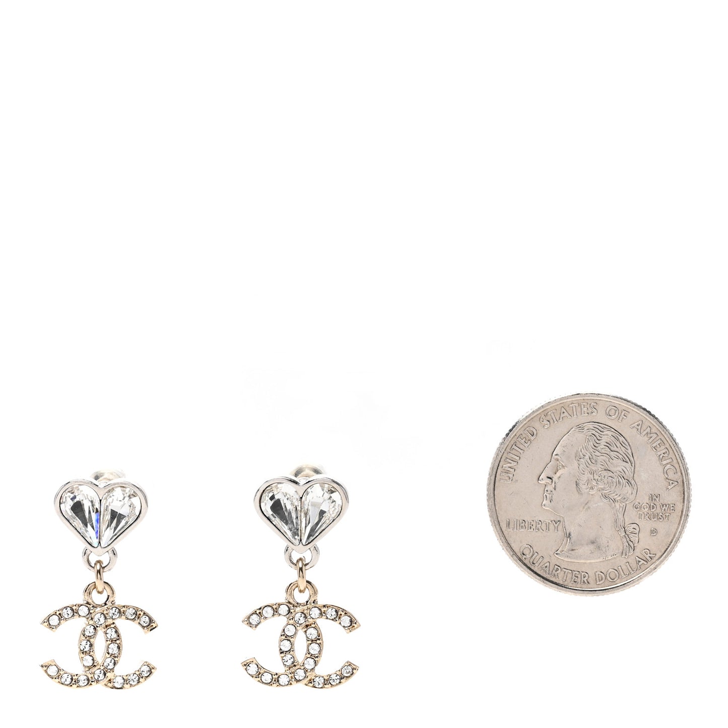 Crystal CC Heart Drop Earrings Gold Silver