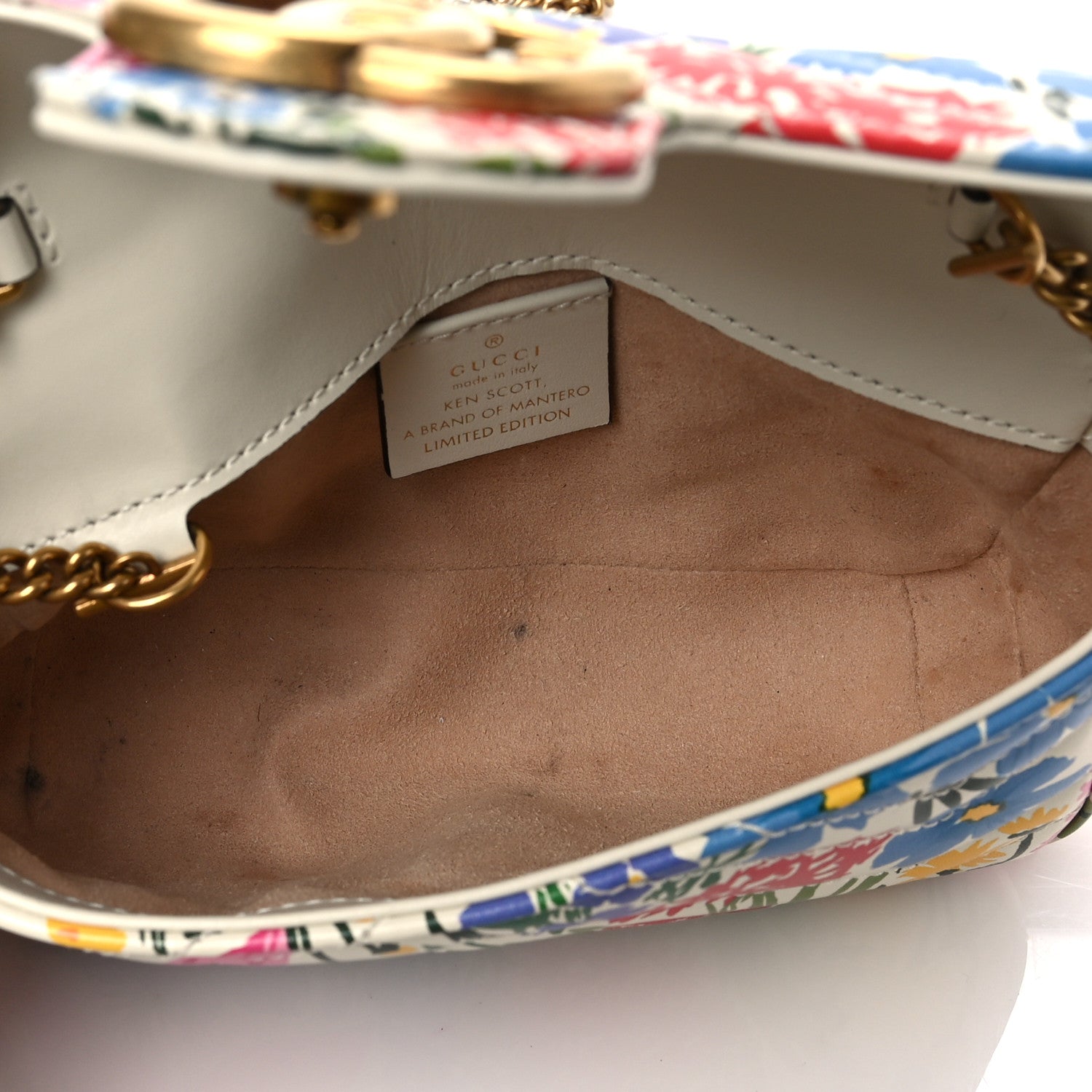 Gucci X KEN SCOTT Calfskin Matelasse Floral Print Super Mini GG Marmont Shoulder Bag Ivory Pink 5 of 8