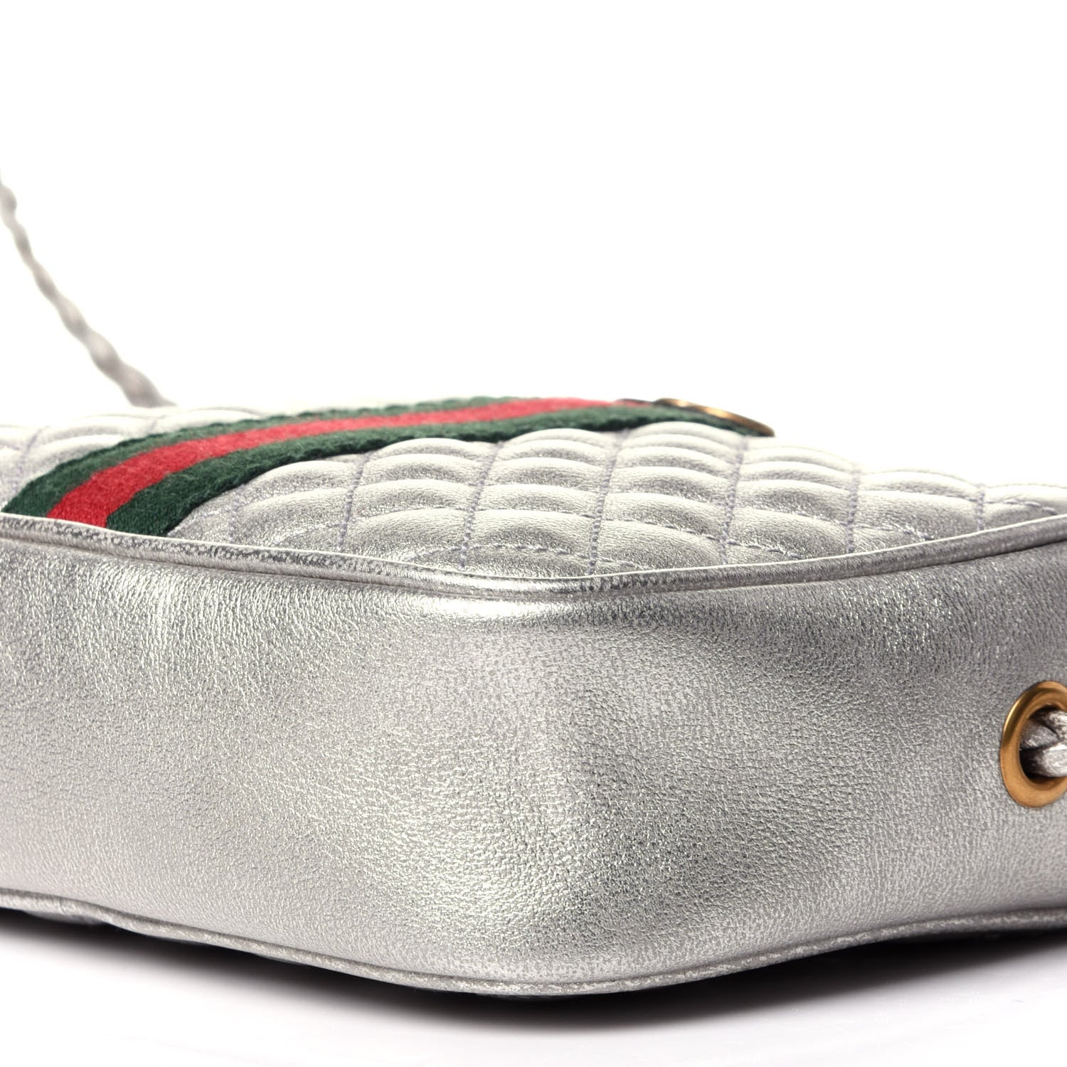 Gucci Laminated Nappa Web Trapuntata Mini GG Shoulder Bag Argento 8 of 10