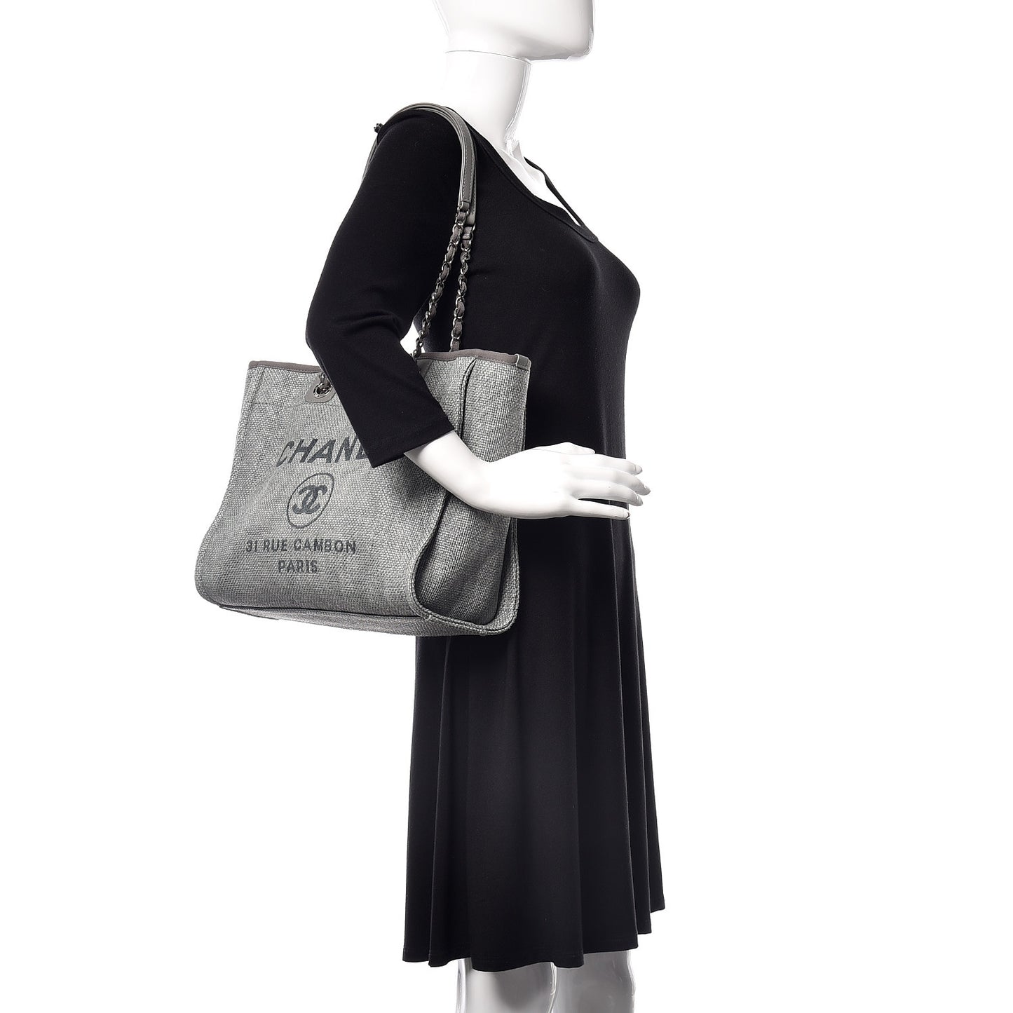 Woven Straw Raffia Small Deauville Tote Grey