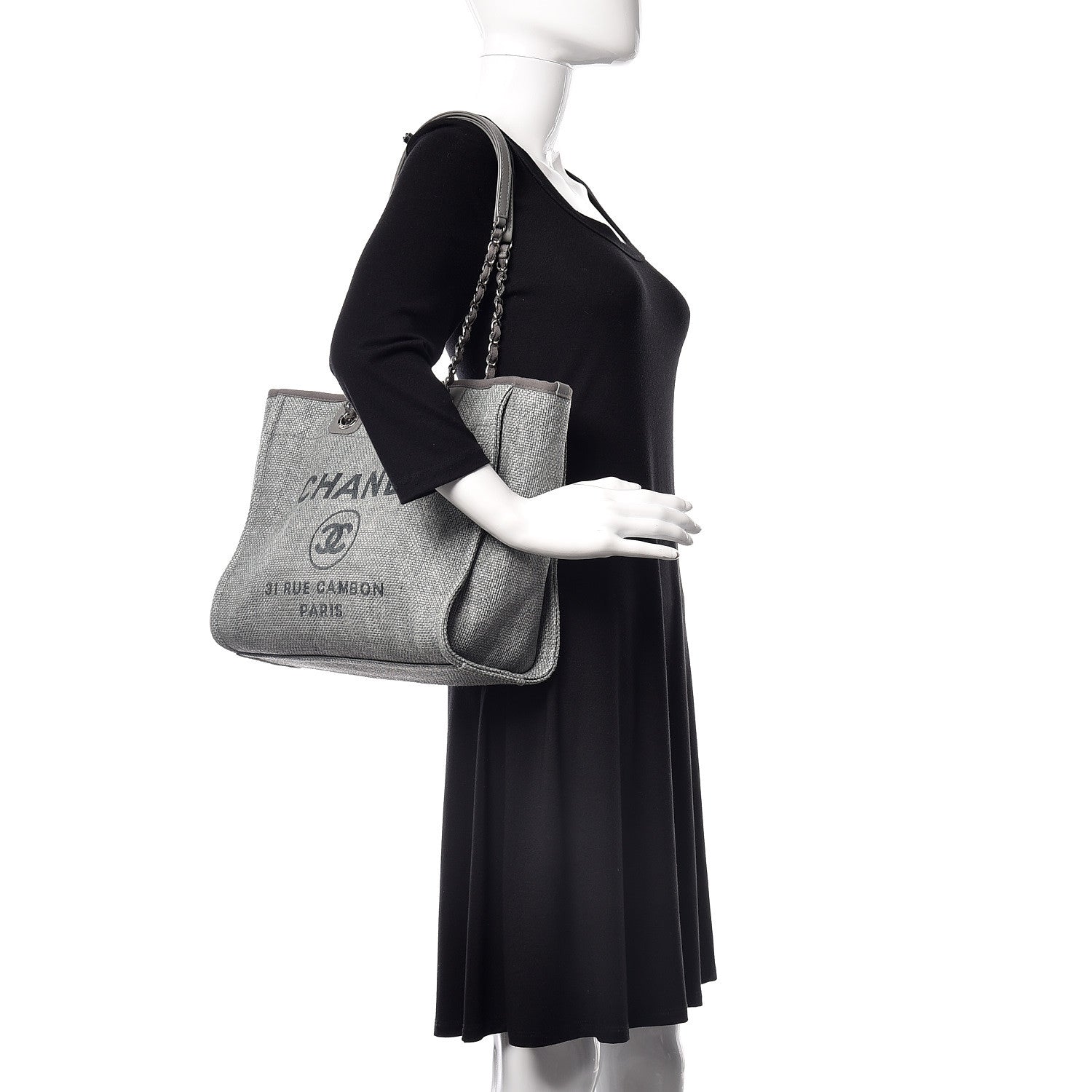 Chanel Woven Straw Raffia Small Deauville Tote Grey 2 of 10