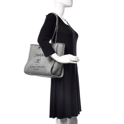Chanel Woven Straw Raffia Small Deauville Tote Grey 2 of 10