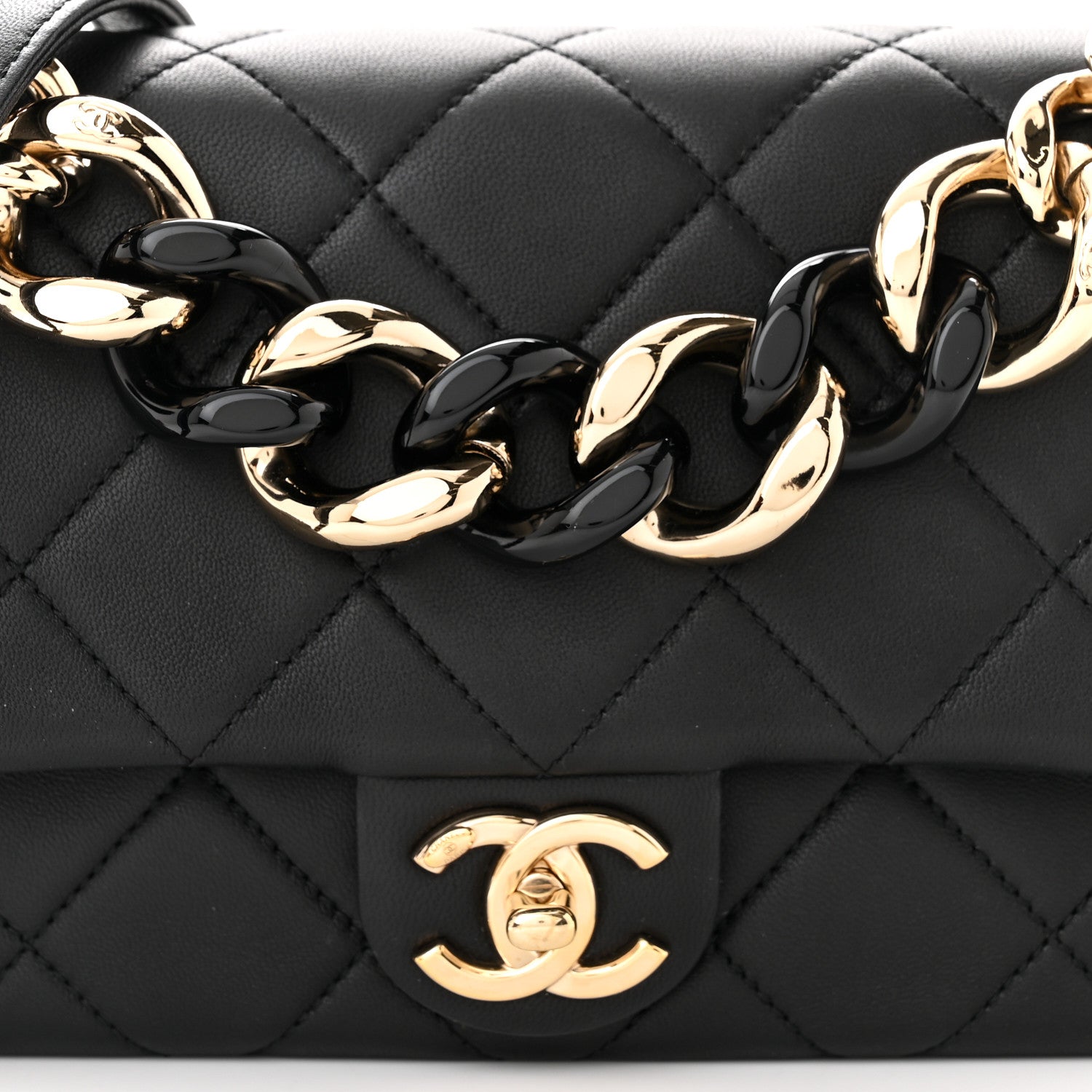 Chanel Lambskin Quilted Resin Bi-Color Chain Flap Bag Black 8 of 10