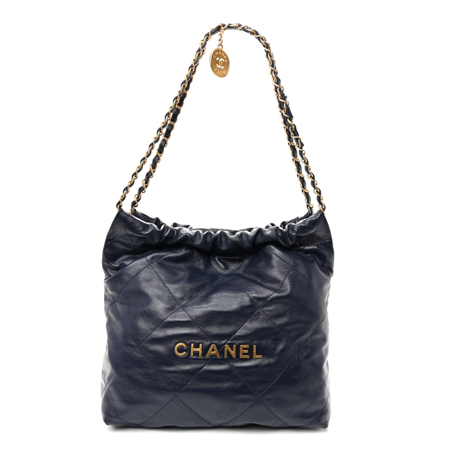 Shiny Calfskin Quilted Small Chanel 22 Navy