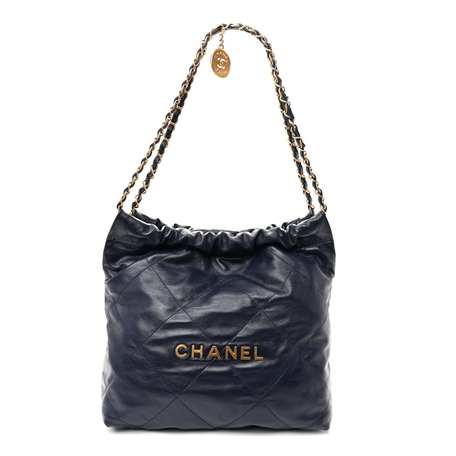 Chanel Shiny Calfskin Quilted Small Chanel 22 Navy 1 of 11