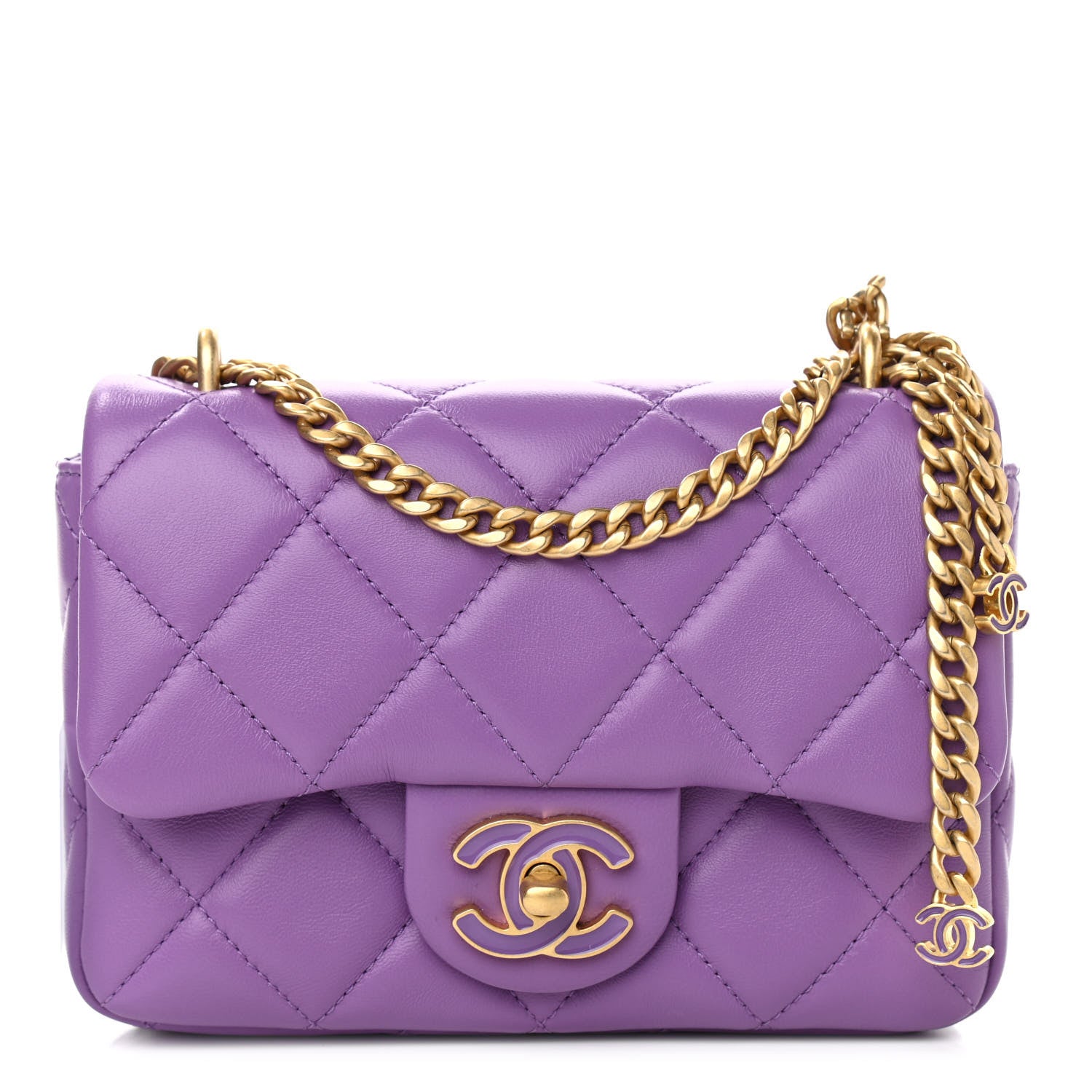 Chanel Lambskin Enamel Quilted Mini Pending CC Square Flap Purple 1 of 11