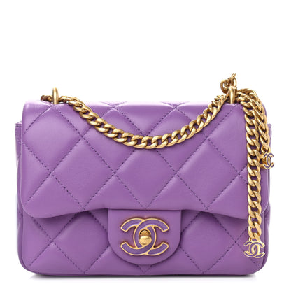 Chanel Lambskin Enamel Quilted Mini Pending CC Square Flap Purple 1 of 11