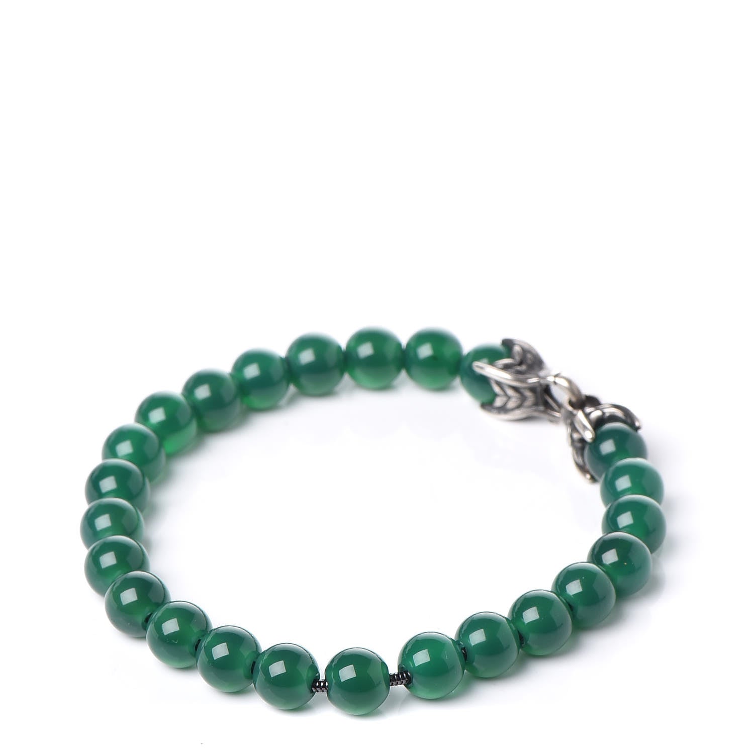 David Yurman Sterling Silver Green Onyx 8mm Spiritual Beads Bracelet 1 of 6