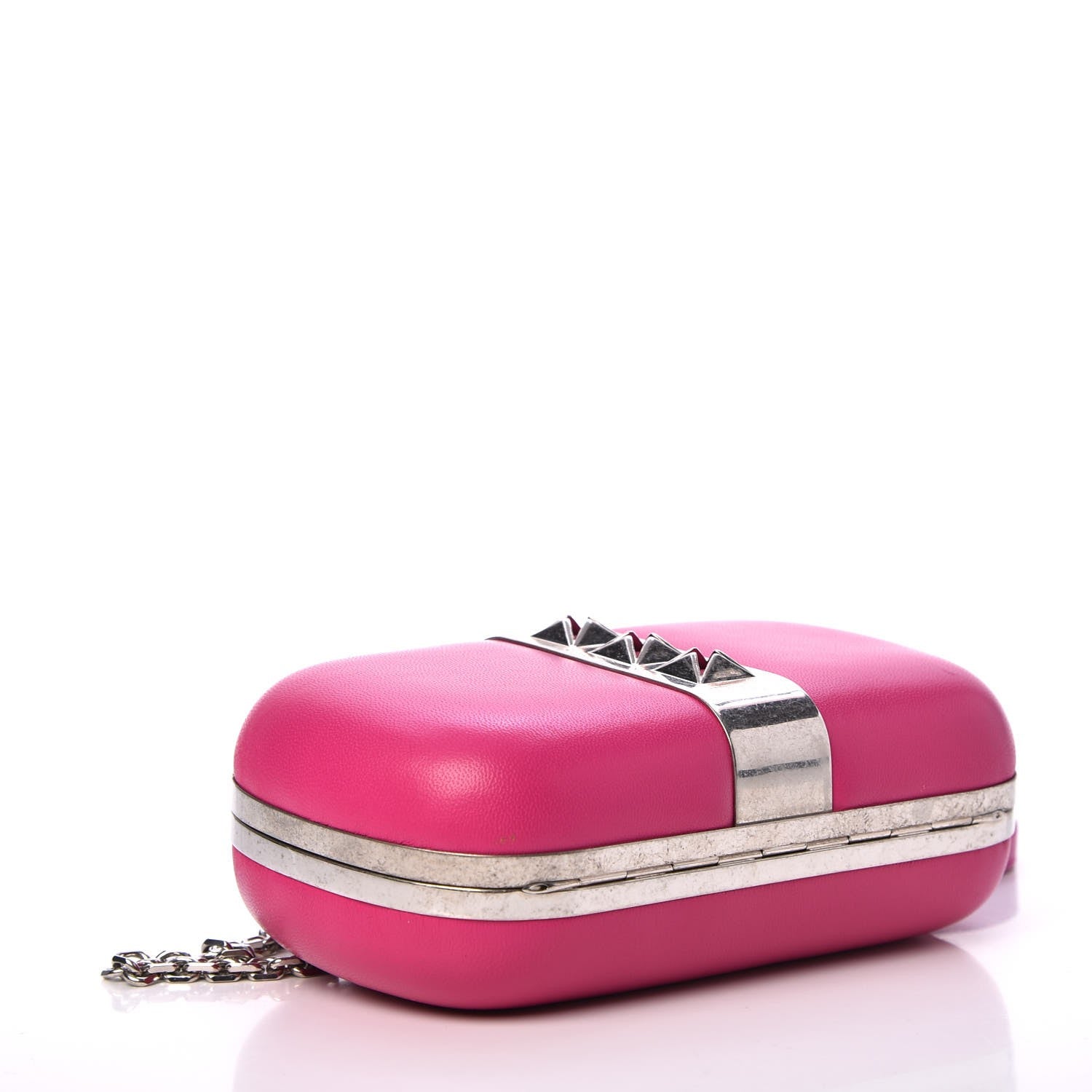 Alexander McQueen Nappa Studded Skull Box Chain Clutch Fuchsia 4 of 8