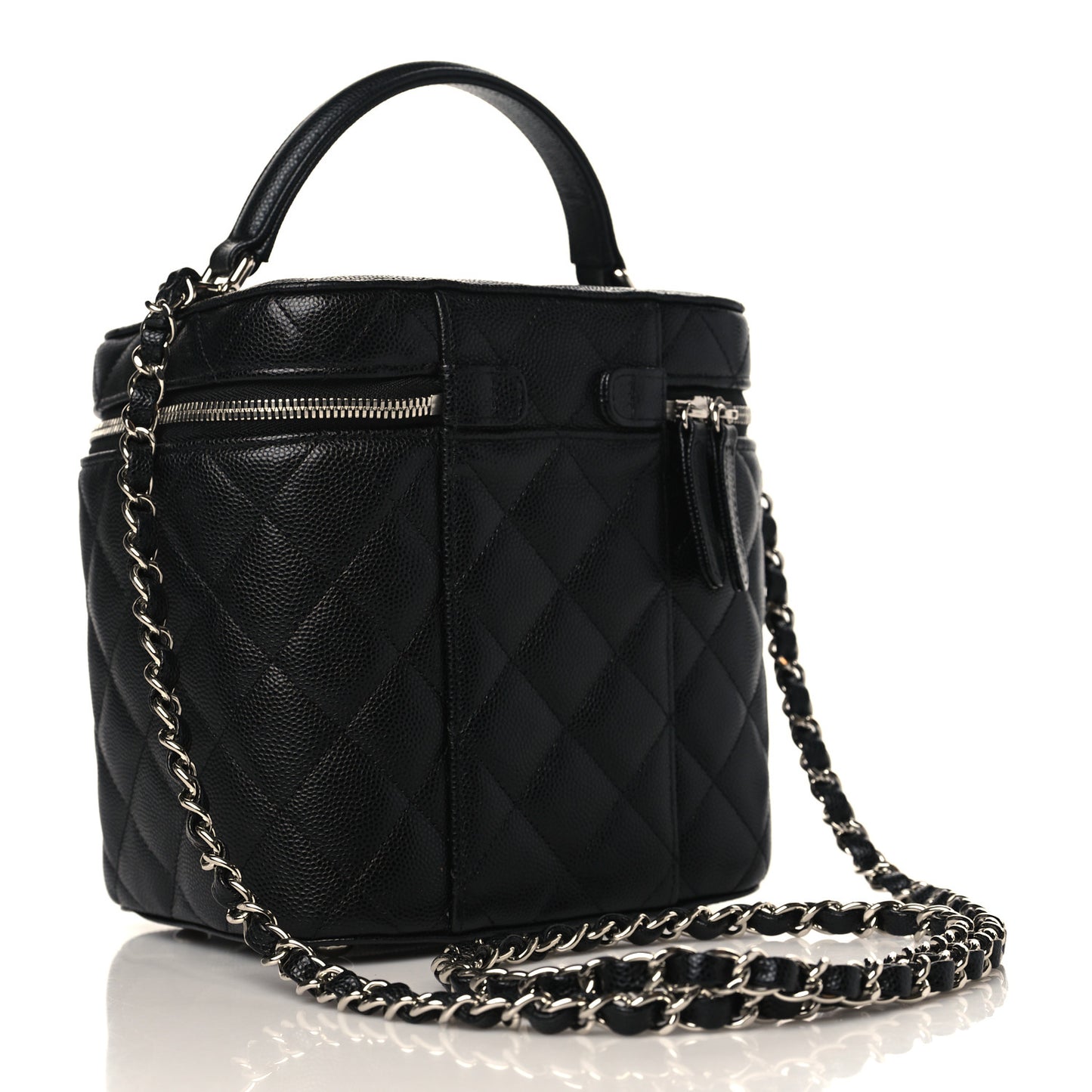 Caviar Quilted Small Top Handle Vanity Case With Chain Black