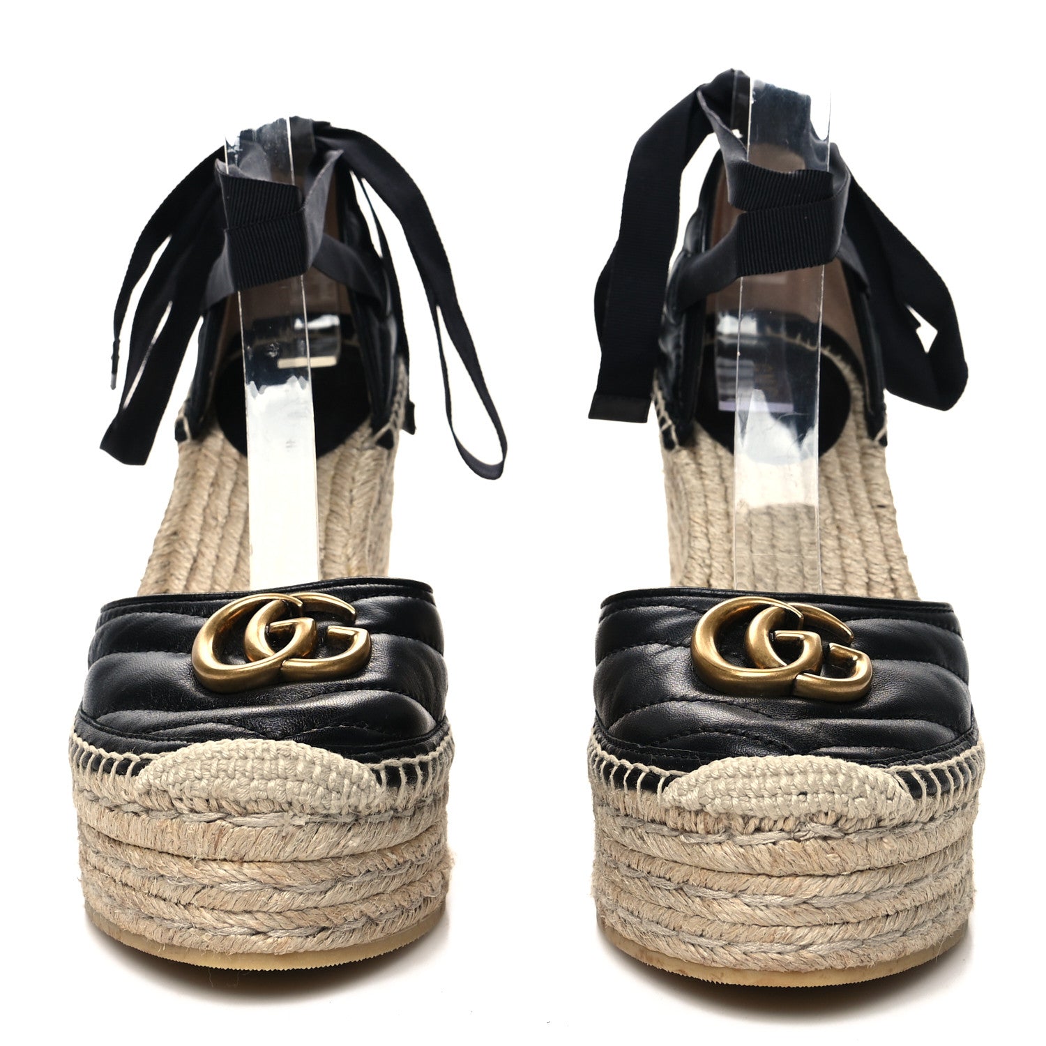 Gucci Nappa Matelasse GG Marmont Ankle Wrap Platform 35/120mm Espadrille Wedges 37.5 Black 2 of 9
