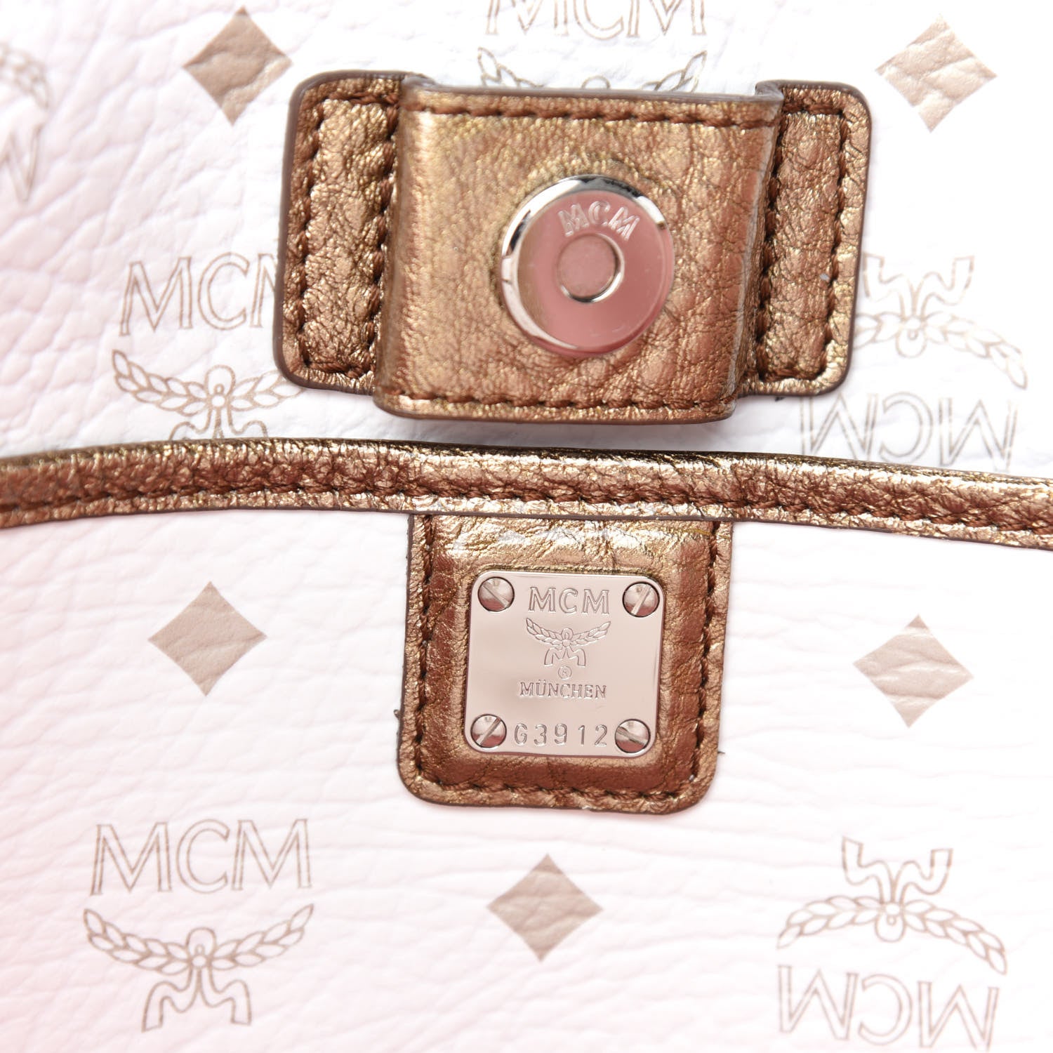 MCM Visetos Striped Shooping Tote White 12 of 14