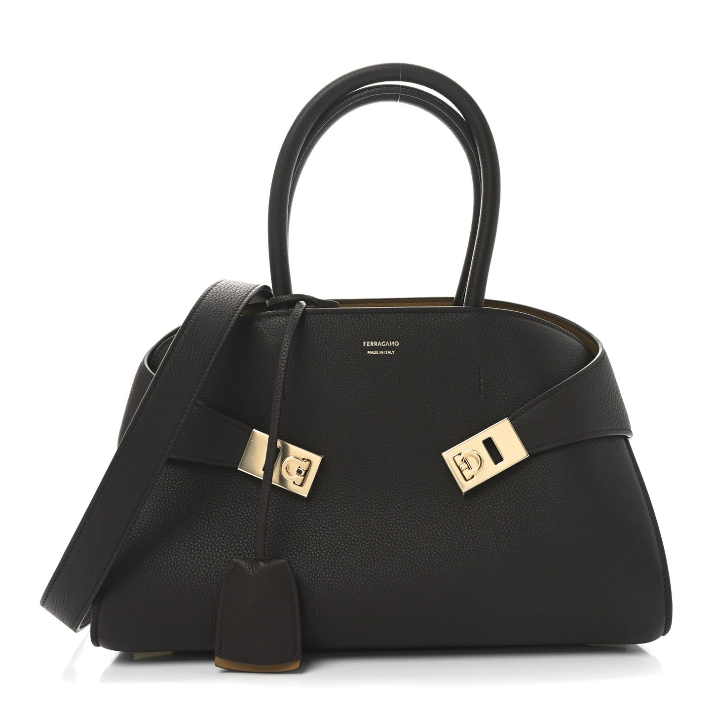 Hammered Calfskin Small Hug Bag  Burnt Ocra